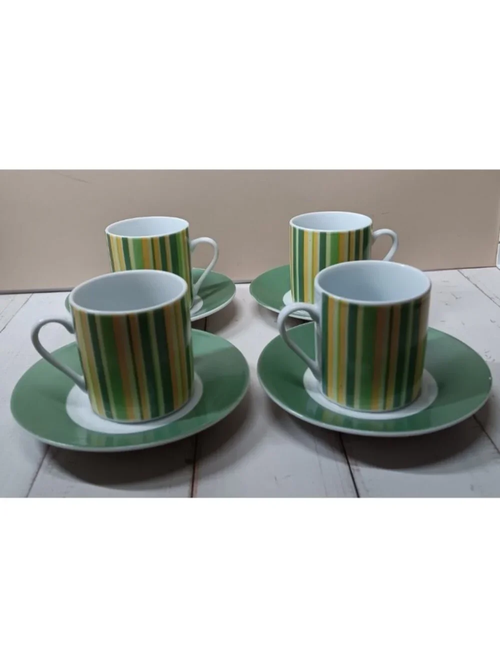 Alpine Cuisine Demitasse Italy Citrus Stripes 3 Cups & Saucers Espresso